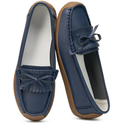 Ecetana Women's Leather Loafers Cozy Slip-Ons Driving Shoes Lightweight Work Flats for Women