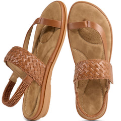 Ecetana Sandals for Women Woven Flat Sandals with Elasticity Ankle Strap Comfortable Pinch Toe Casual Sandals