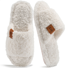 Ecetana House Slippers for Women Cozy Soft Fuzzy Slippers Slides Open Toe House Shoes with Memory Foam