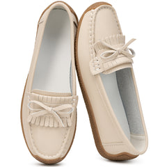 Ecetana Women's Leather Loafers Cozy Slip-Ons Driving Shoes Lightweight Work Flats for Women