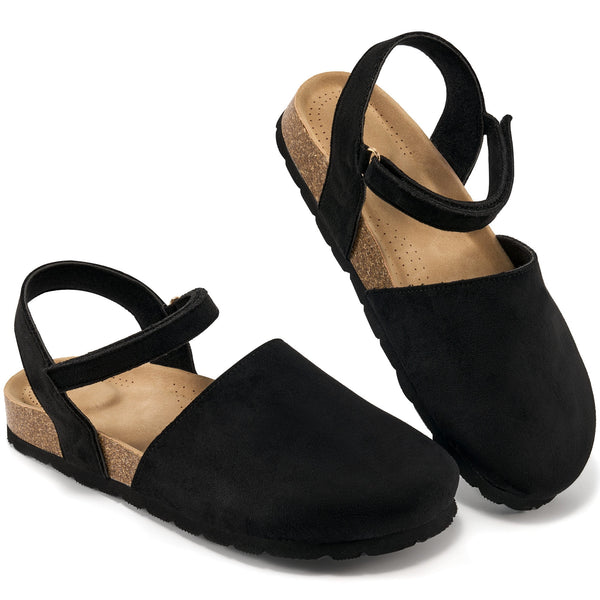 Ecetana Sandals for Women Cork Footbed Closed Toe Flat Sandals with Arch Support