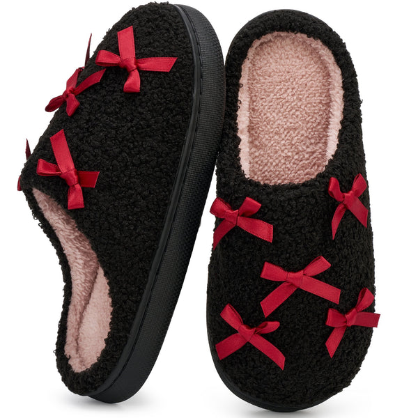 Ecetana House Slippers for Women Fluffy Fuzzy Slippers Non-Slip Home Shoes with Bows