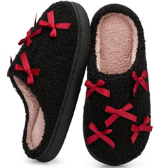 Ecetana House Slippers for Women Fluffy Fuzzy Slippers Non-Slip Home Shoes with Bows