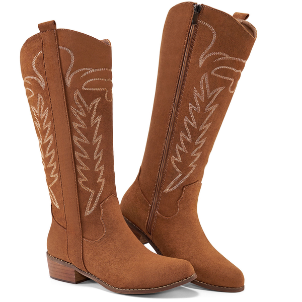 Ecetana Cowboy Boots for Women Wide Calf Cowgirl Boots with Classic Embroidered Chunky Heel Western Boots