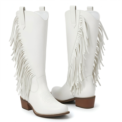 Ecetana Womens Cowboy Boots Chunky Heel Wide Calf Booties Tassel Western Boots for Women