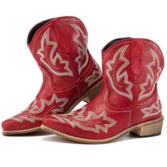 Ecetana Cowboy Boots for Women Ankle Cowgirl Booties Pointed Toe Embroidery Western Short Boots