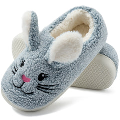 Ecetana Womens Fuzzy Slippers 3D Rabbit Closed Back Slippers Fluffy Non-Slip Indoor Warm House Slippers for Women
