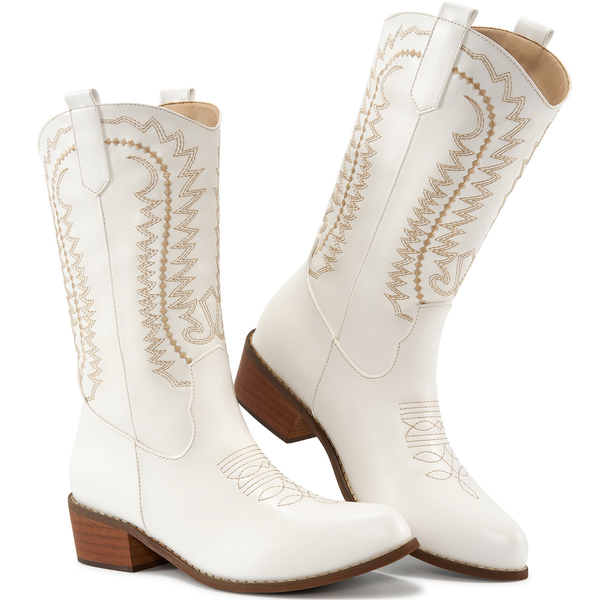 Ecetana Cowboy Boots for Womens Chunky Heel Wide Calf Western Cowgirl Boots