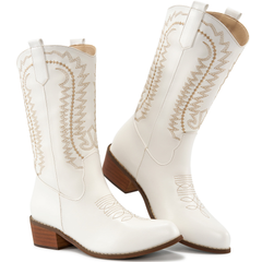 Ecetana Cowboy Boots for Womens Chunky Heel Wide Calf Western Cowgirl Boots