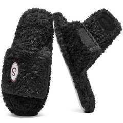 Ecetana Womens Fuzzy Memory Foam House Slippers Open Toe Slip On Indoor Shoes