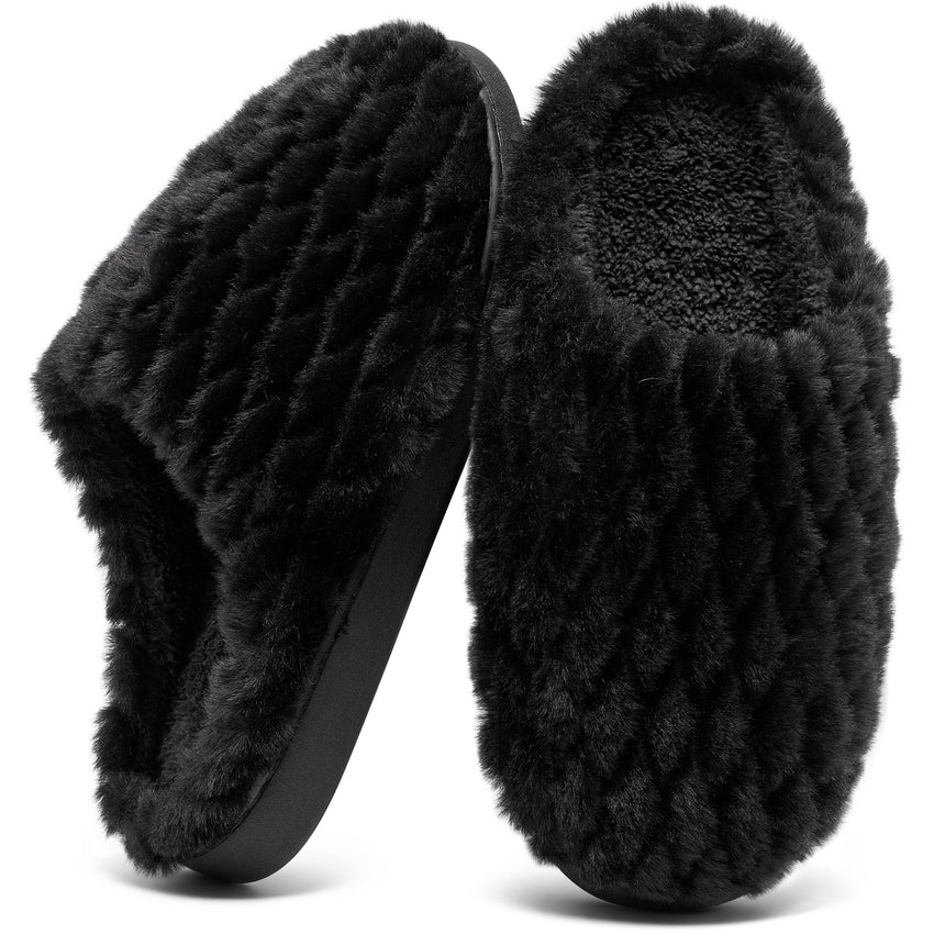 Ecetana Women's Fuzzy Slippers Comfortable and Warm Faux Fur Home Shoes Soft Memory Foam Slippers