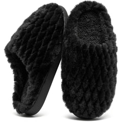 Ecetana Women's Fuzzy Slippers Comfortable and Warm Faux Fur Home Shoes Soft Memory Foam Slippers