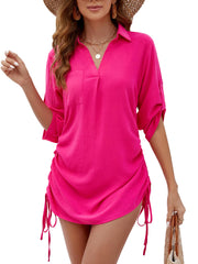 Harence Beach Cover up for Women Bikini Swimsuit Bathing Suit Cover up Drawstring Shirt Dress