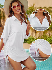 Harence Beach Cover up for Women Bikini Swimsuit Bathing Suit Cover up Drawstring Shirt Dress