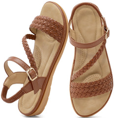 Ecetana Women's Flat Sandals Woven Open Toe Casual Summer Sandals for Beach Walking Daily Outdoor