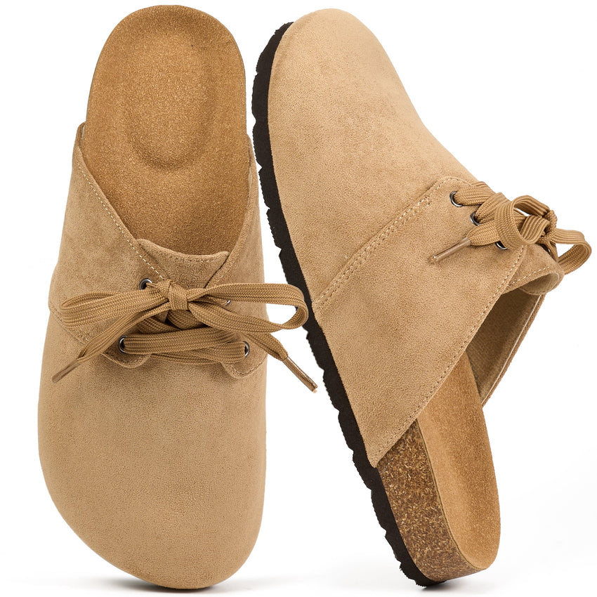 Ecetana Women's Suede Clogs & Mules Cork Footbed Slip On Leather Mules Indoor Outdoor Sandals