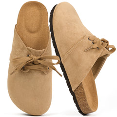 Ecetana Women's Suede Clogs & Mules Cork Footbed Slip On Leather Mules Indoor Outdoor Sandals