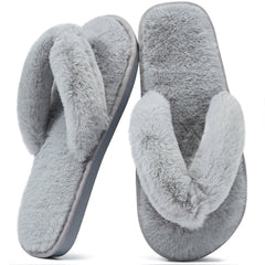 Women's Fuzzy Slippers Warm Plush Thong Slippers Soft Cozy House Slippers for Women Fluffy Flip-Flops Winter
