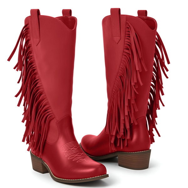 Ecetana Womens Cowboy Boots Chunky Heel Wide Calf Booties Tassel Western Boots for Women