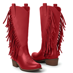 Ecetana Womens Cowboy Boots Chunky Heel Wide Calf Booties Tassel Western Boots for Women