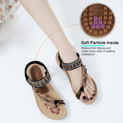 Women Summer Sandals Rhinestone Flats Sandals Female Casual Comfortable Massage Beach Shoes