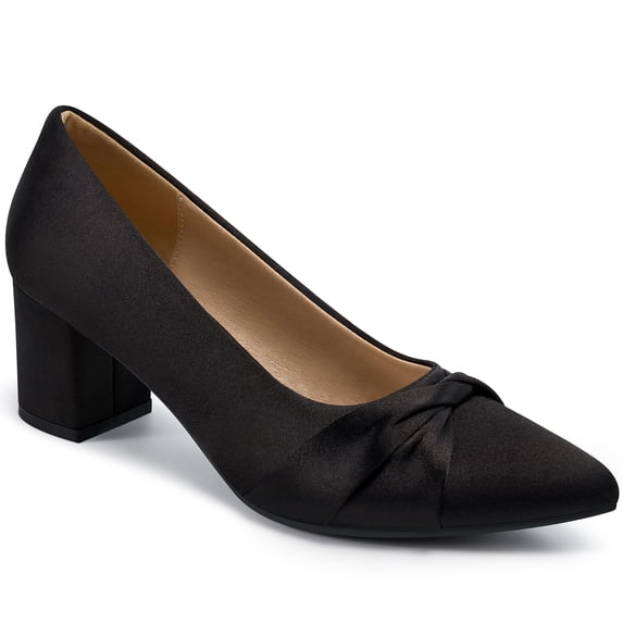 Ecetana Women's Chunky Heel Pumps Pointed Toe Bow Knot Heel Dress Shoes for Wedding Party Daily