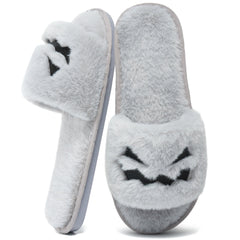 Ecetana Spooky Slides Halloween Slippers Soft Plush Cozy Open Toe Indoor Outdoor Fuzzy Slippers Gifts For Girls Women
