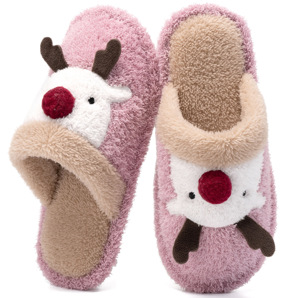 Ecetana Women's Christmas Fuzzy Cute Warm House Slippers Bedroom Indoor Shoes