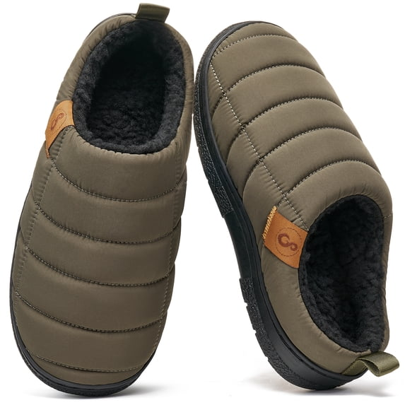 Ecetana Mens House Slippers Faux Fur Warm Home Shoes Non-Slip Indoor Outdoor