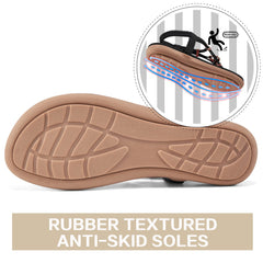 Almusen Women Flats Sandals Summer Beach Shoes Ankle T-Strap Adult Casual Flip Flops Dress Shoes