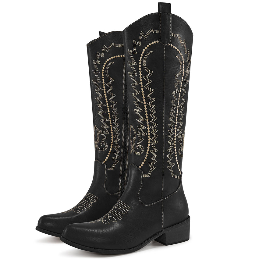Ecetana Women's Cowboy Boots Embroidered Western Cowgirl Boots Chunky Heels