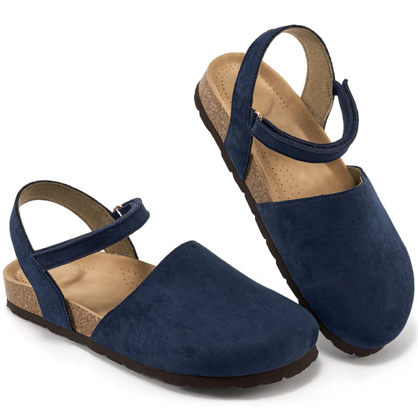 Ecetana Sandals for Women Cork Footbed Closed Toe Flat Sandals with Arch Support