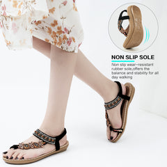 Women Summer Sandals Rhinestone Flats Sandals Female Casual Comfortable Massage Beach Shoes