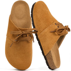 Ecetana Women's Suede Clogs & Mules Cork Footbed Slip On Leather Mules Indoor Outdoor Sandals