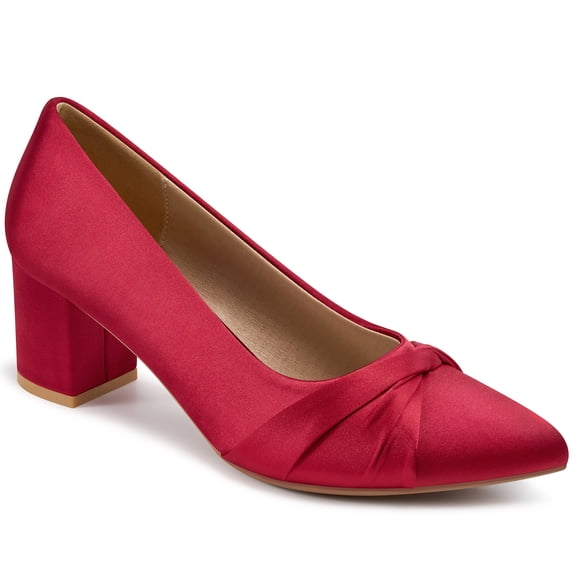 Ecetana Women's Chunky Heel Pumps Pointed Toe Bow Knot Heel Dress Shoes for Wedding Party Daily