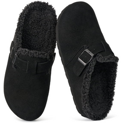 Ecetana Fuzzy Clogs for Women Warm Plush Lined Slip On Mules Faux Suede Winter Shoes Indoor Outdoor