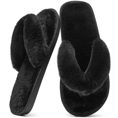 Women's Fuzzy Slippers Warm Plush Thong Slippers Soft Cozy House Slippers for Women Fluffy Flip-Flops Winter