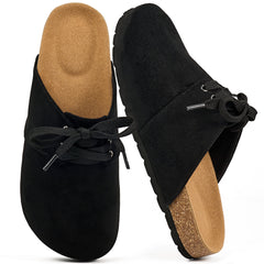 Ecetana Women's Suede Clogs & Mules Cork Footbed Slip On Leather Mules Indoor Outdoor Sandals