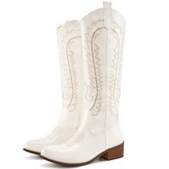 Ecetana Women's Cowboy Boots Embroidered Western Cowgirl Boots Chunky Heels