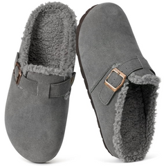 Ecetana Fuzzy Clogs for Women Warm Plush Lined Slip On Mules Faux Suede Winter Shoes Indoor Outdoor