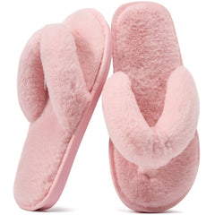Women's Fuzzy Slippers Warm Plush Thong Slippers Soft Cozy House Slippers for Women Fluffy Flip-Flops Winter