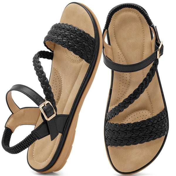 Ecetana Women's Flat Sandals Woven Open Toe Casual Summer Sandals for Beach Walking Daily Outdoor