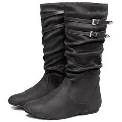 Ecetana Women's Slouchy Knee-High Boots with Flat Heel and Side Zipper