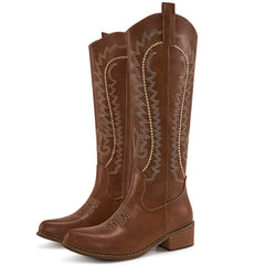 Ecetana Women's Cowboy Boots Embroidered Western Cowgirl Boots Chunky Heels