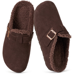 Ecetana Fuzzy Clogs for Women Warm Plush Lined Slip On Mules Faux Suede Winter Shoes Indoor Outdoor