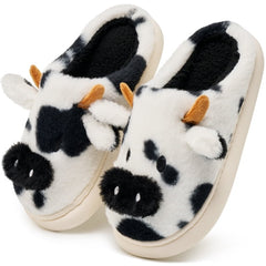 Ecetana Fuzzy Slippers for Women Cute Cow House Slippers Non-Slip Home Shoes with Memory Foam