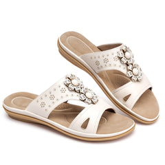Ecetana Sandals for Women Flat Shoes Slip On Dressy Summer Comfortable Flower Slides Sandals
