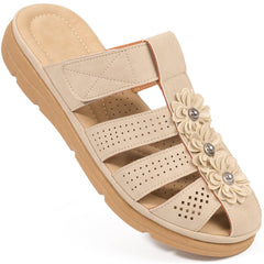 Ecetana Clogs for Women Comfortable Dressy Closed Toe Flat Sandals Summer Flower Adjustable Slip On Mules shoes