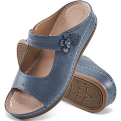 Ecetana Womens Slide Sandals Leather Wedge Sandals Comfortable Summer Beach Sandals Orthopedic