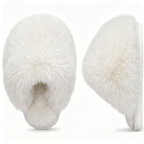 Ecetana Women's Furry Slippers Comfy Memory Foam Fuzzy Fluffy Slippers Non-slip Indoor House Shoes